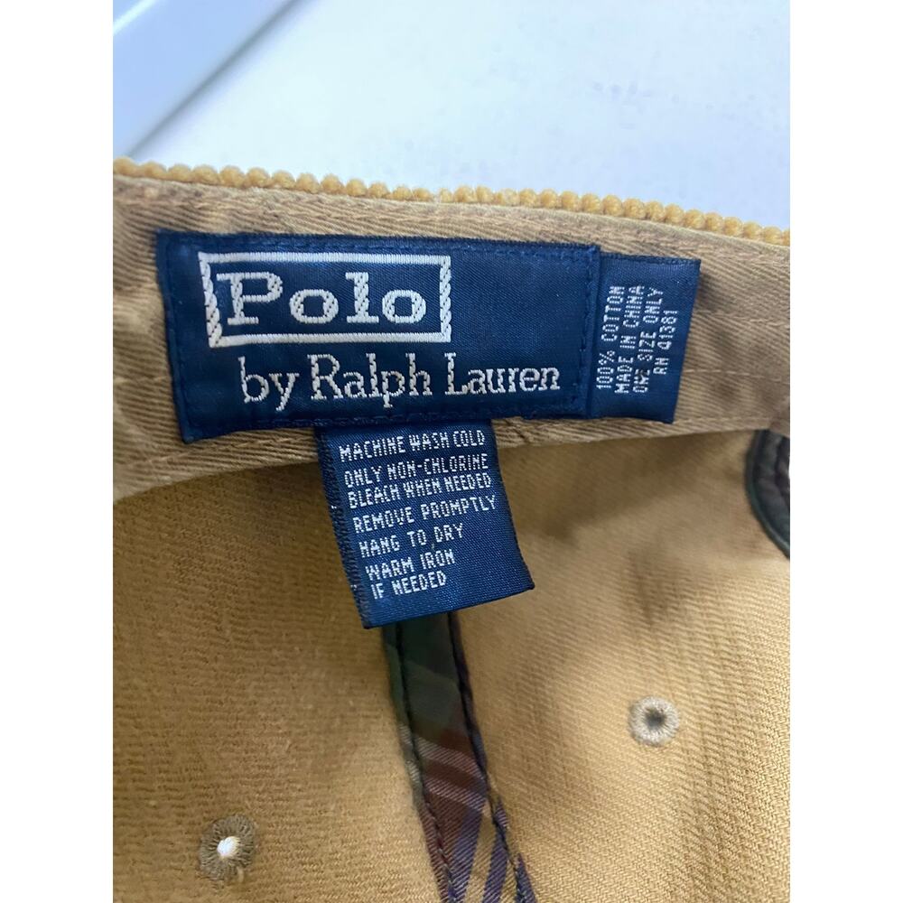 VTG 90s Men Polo Ralph Lauren corduroy leather strapback cotton dad hat - Picture 8 of 8